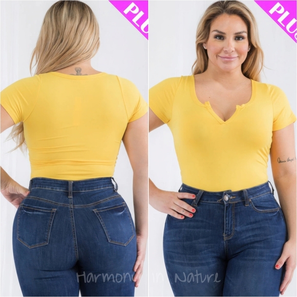 Split Charm Casual Curve Bodysuit - Lemon - Picture 3 of 8